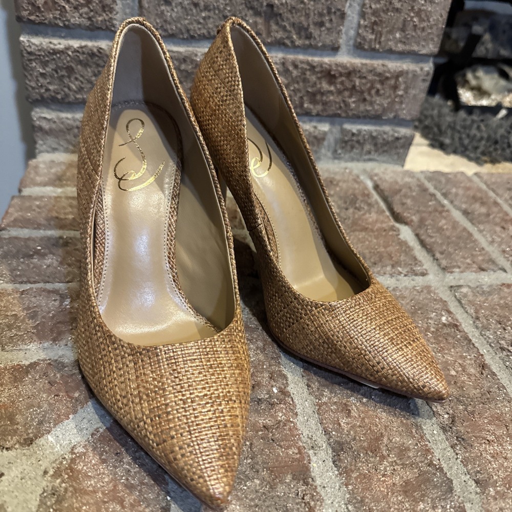 Sam Edelman Hazel Pointed Toe Pump Size 7W Cuoio Basket Weave Brown #809